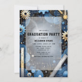 Engineering Abschluss Gears Blueprint Foto Einladung (Vorderseite)