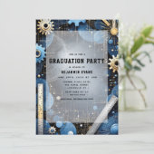 Engineering Abschluss Gears Blueprint Foto Einladung (Stehend Vorderseite)