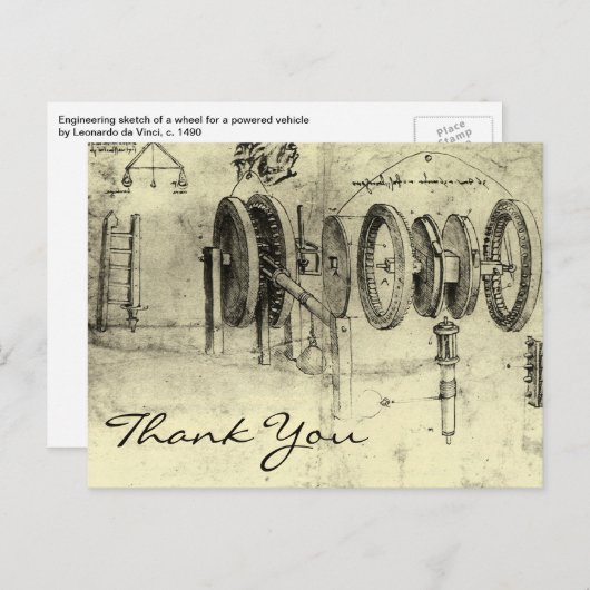Engineering Sketch of Wheels von Leonardo da Vinci Postkarte (Vorne/Hinten)