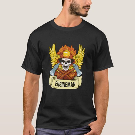 Enginemer Feuerwehrmann Schädel Ax Symbol Feuerteu T-Shirt (Vorderseite)