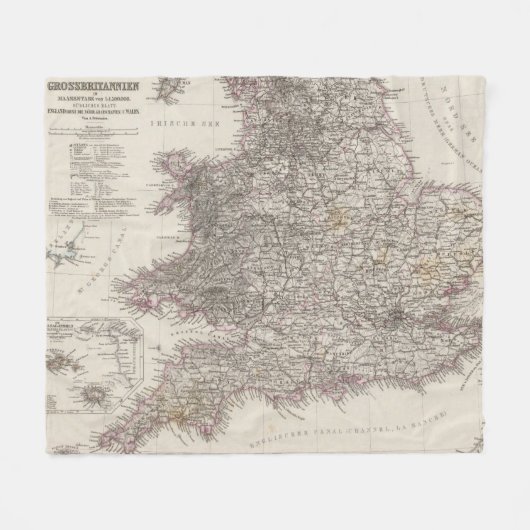 England-Atlas-Karte Fleecedecke (Vorderseite (Horizontal))