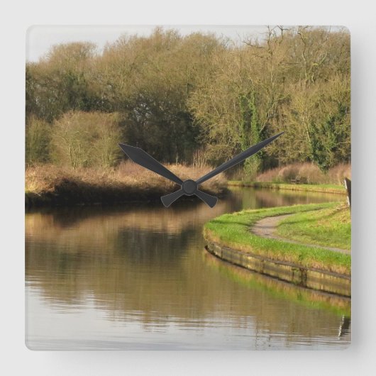 England Canal Water Pond Landscape Wall Clock Quadratische Wanduhr (Vorderseite)