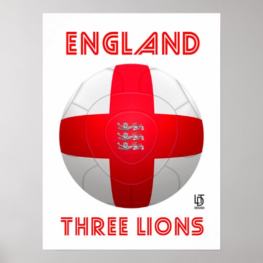 England - Drei Löwen Fußball Poster (Vorne)