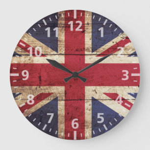 England-Flagge auf alter Holzmaserung Große Wanduhr