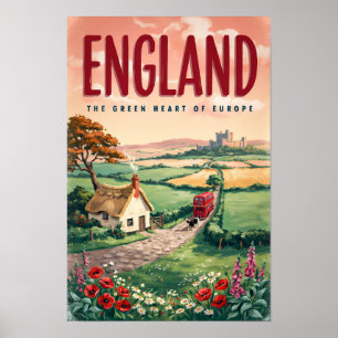 England Landschaft Illustration Reise Kunst Retro Poster