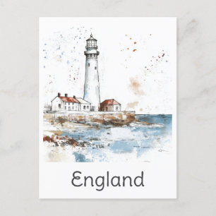 England Lighthouse Coast Watercolor Britische Reis Postkarte