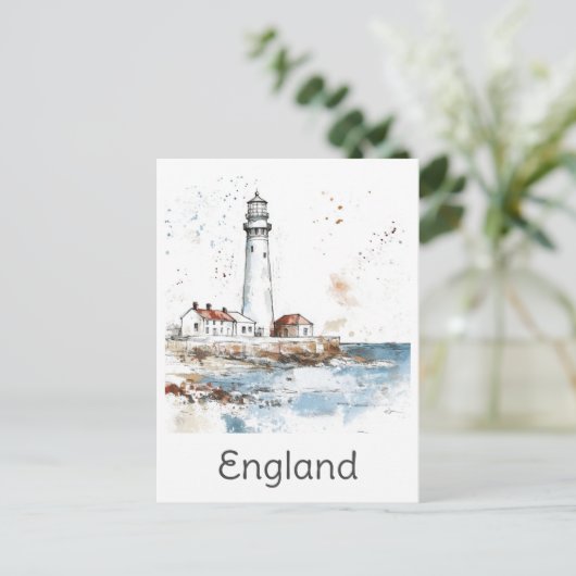 England Lighthouse Coast Watercolor Britische Reis Postkarte (Stehend Vorderseite)