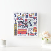 England-Reise-Gekritzel Quadratische Wanduhr (Zuhause)