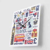 England-Reise-Gekritzel Quadratische Wanduhr (Winkel)