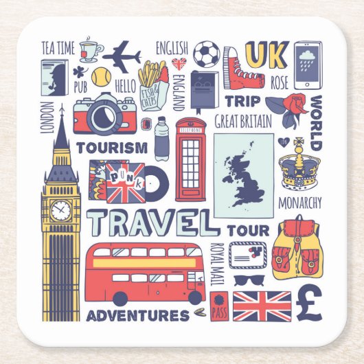 England-Reise-Gekritzel Rechteckiger Pappuntersetzer (Vorderseite)