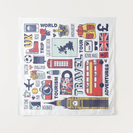 England-Reise-Gekritzel Wandteppich (Vorderseite)