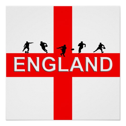 England Rugby Saint George Male Silhouetten Poster (Vorderseite)