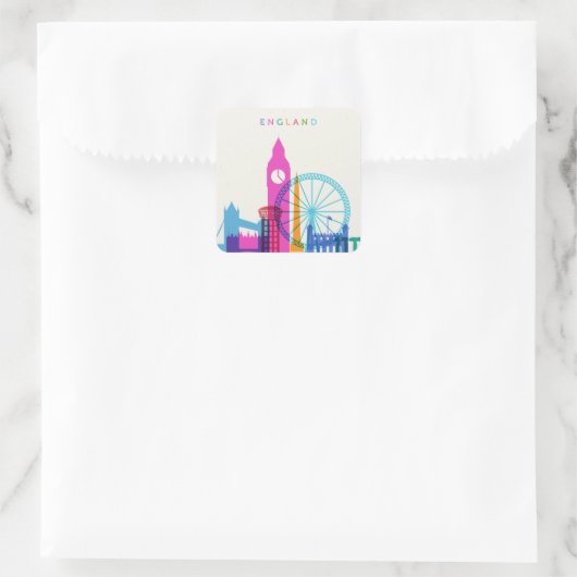 England Skyline Quadratischer Aufkleber (Tasche)