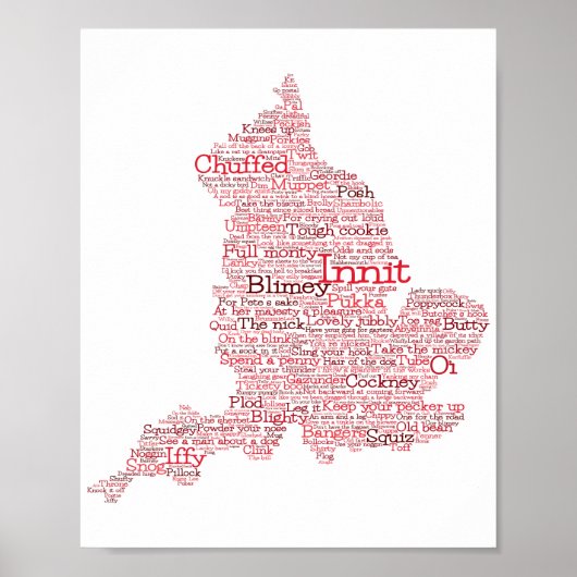 England Slang British Word Art Map Poster (Vorne)