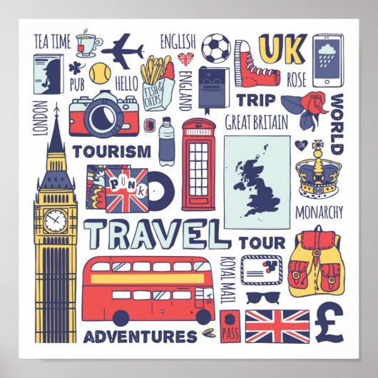 England Travel Doodles Poster (Vorne)