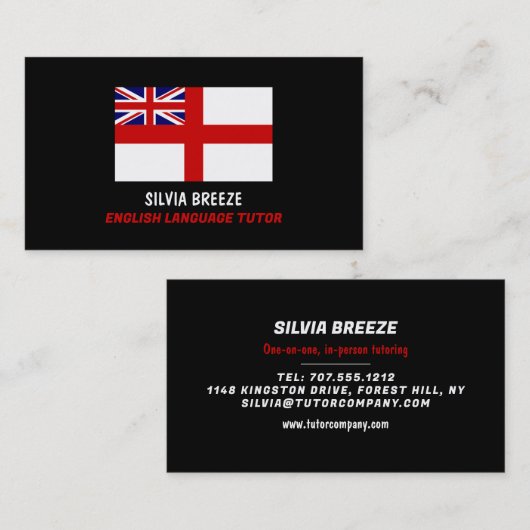 England UK Flag, English Language Tutor, Teacher Visitenkarte (Vorne/Hinten)