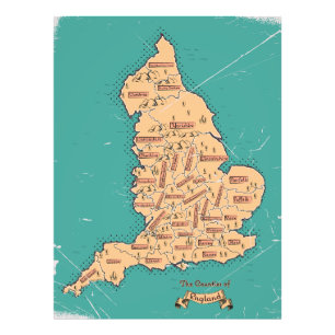 England - Vintage Landkreise Karte Fotodruck