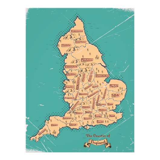 England - Vintage Landkreise Karte Fotodruck (Vorne)