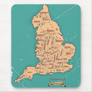 England - Vintage Landkreise Karte Mousepad