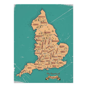 England - Vintage Landkreise Karte Poster