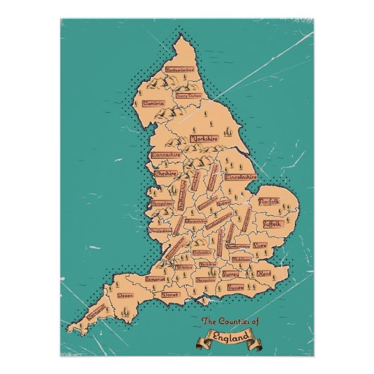England - Vintage Landkreise Karte Poster (Vorderseite)