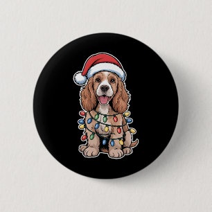 Engländer Er Spaniel wackelte in Weihnachtslicht Button