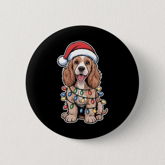 Engländer Er Spaniel wackelte in Weihnachtslicht Button (Vorderseite)
