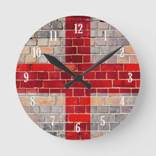 Englandflagge an einer Ziegelmauer Runde Wanduhr