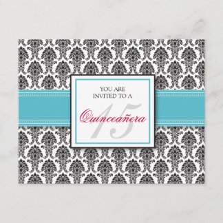 ENGLISCH Aqua Damask Quinceanera Einladung