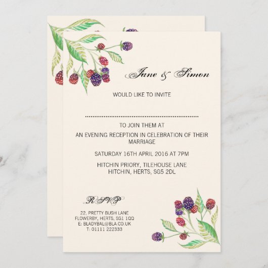 Englisch BlackBerry Botanischer Abend Einladung (Vorne/Hinten)
