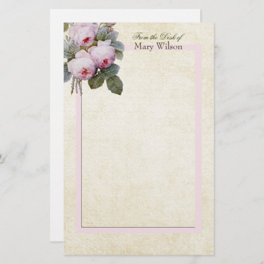 Englisch Bourbon Rose Bouquet Custom Personalisier Briefpapier (Vorne/Hinten)