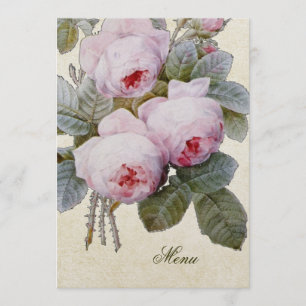 Englisch Bourbon Rose Floral Custom Wedding Menu Menükarte