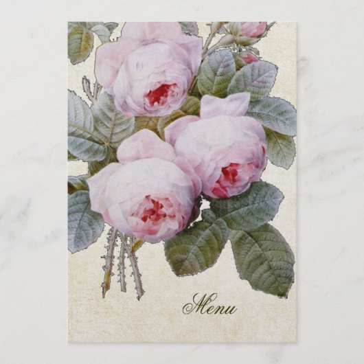 Englisch Bourbon Rose Floral Custom Wedding Menu Menükarte (Vorderseite)