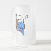Englisch Budgie spielt Bass-Cello Mattglas Bierglas (Vorderseite Links)