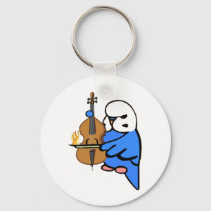 Englisch Budgie spielt Bass-Cello Schlüsselanhänger
