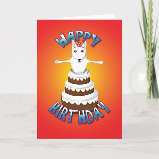 Englisch Bull Terrier - Kuchen - Happy Geburtstag Karte (Vorderseite)