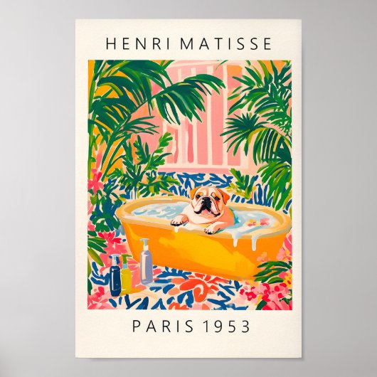 Englisch Bulldog Art Print, Floral Bad Print, Poster (Vorne)