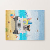 Englisch Bulldog Autofahren am Strand Puzzle (Horizontal)