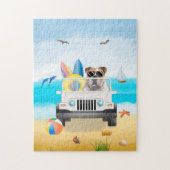 Englisch Bulldog Autofahren am Strand Puzzle (Vertikal)
