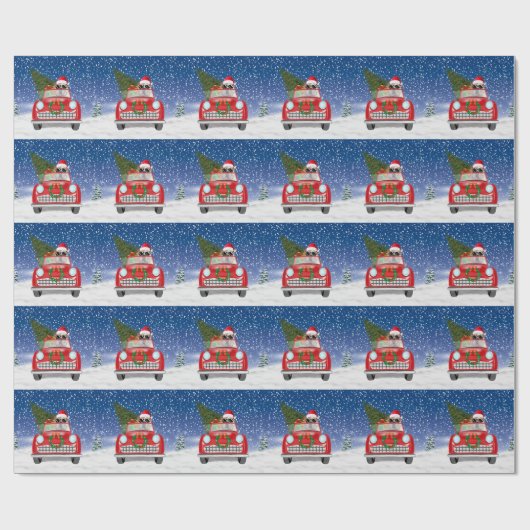 Englisch Bulldog Autofahren Auto in Schnee Weihnac Geschenkpapier (Flach)