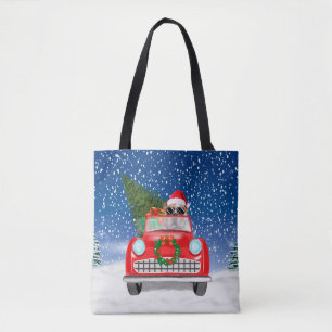 Englisch Bulldog Autofahren Auto in Schnee Weihnac Tasche