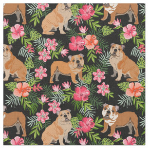 Englisch Bulldog hawaii print tropisch Stoff