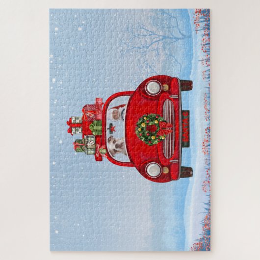 Englisch Bulldog in Car mit dem Weihnachtsmann Puzzle (Vertikal)