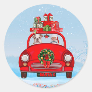 Englisch Bulldog in Car mit dem Weihnachtsmann Runder Aufkleber