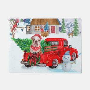 Englisch Bulldog in Christmas Delivery LKW Schnee Fußmatte