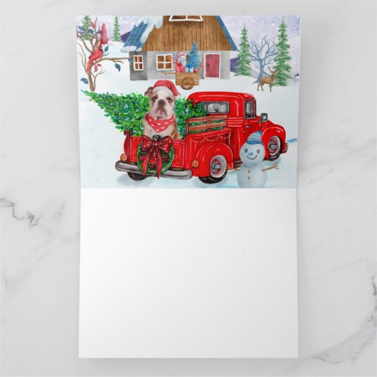 Englisch Bulldog in Christmas Delivery LKW Schnee Karte (Innenseite)