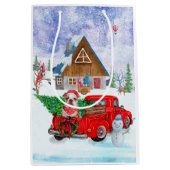 Englisch Bulldog in Christmas Delivery LKW Schnee Mittlere Geschenktüte (Vorderseite)