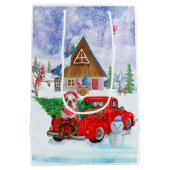 Englisch Bulldog in Christmas Delivery LKW Schnee Mittlere Geschenktüte (Rückseite)