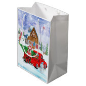 Englisch Bulldog in Christmas Delivery LKW Schnee Mittlere Geschenktüte (Rückseite Schrägansicht)