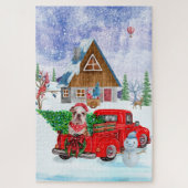 Englisch Bulldog in Christmas Delivery LKW Schnee Puzzle (Vertikal)